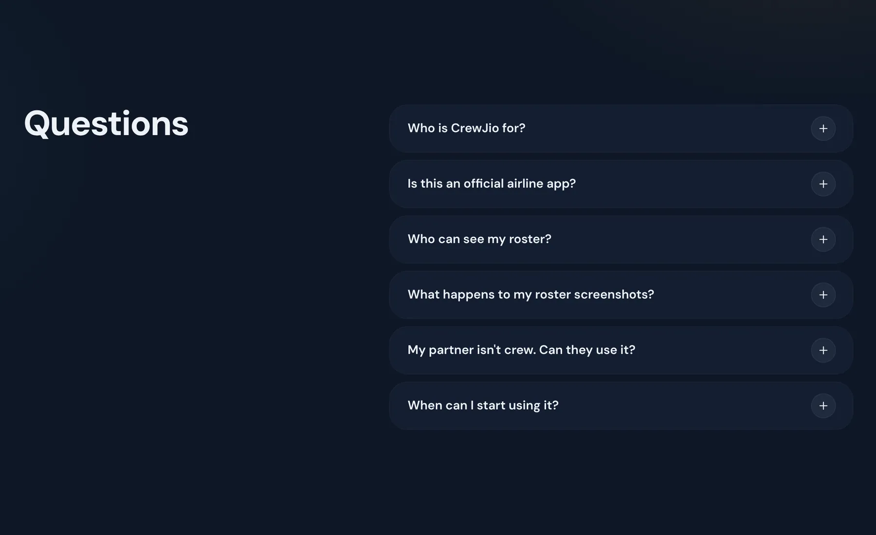 CrewJio landing page FAQ section