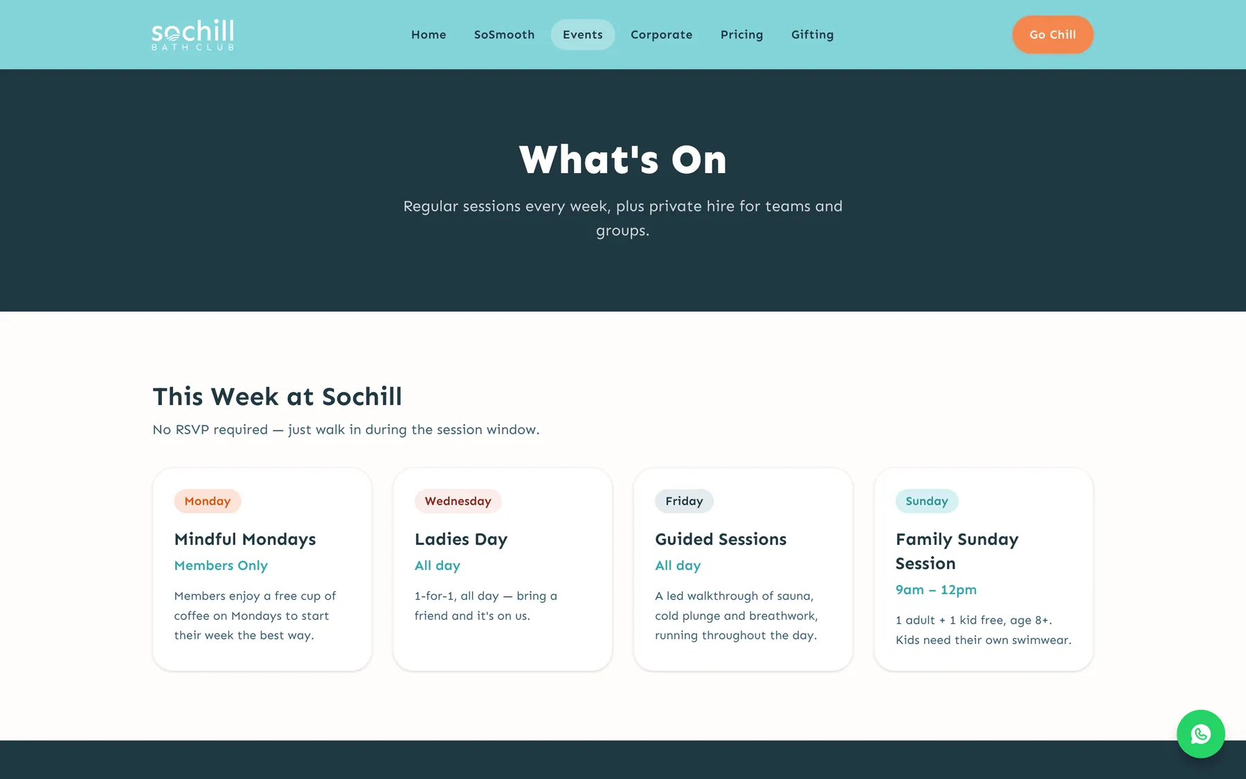 Events page of the Sochill Bath Club website